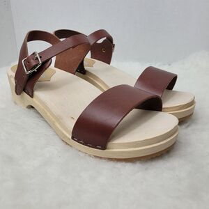 Sandgrens Clogs Vienna Low Sandal Cognac Brown Leather Size 8.5 US 39 EUR